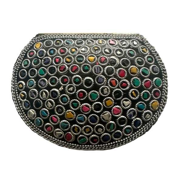Ramla Handmade Mosaic Tile Convertible Clutch/Crossbody Bag Silver Rainbow NWOT - Picture 2 of 12